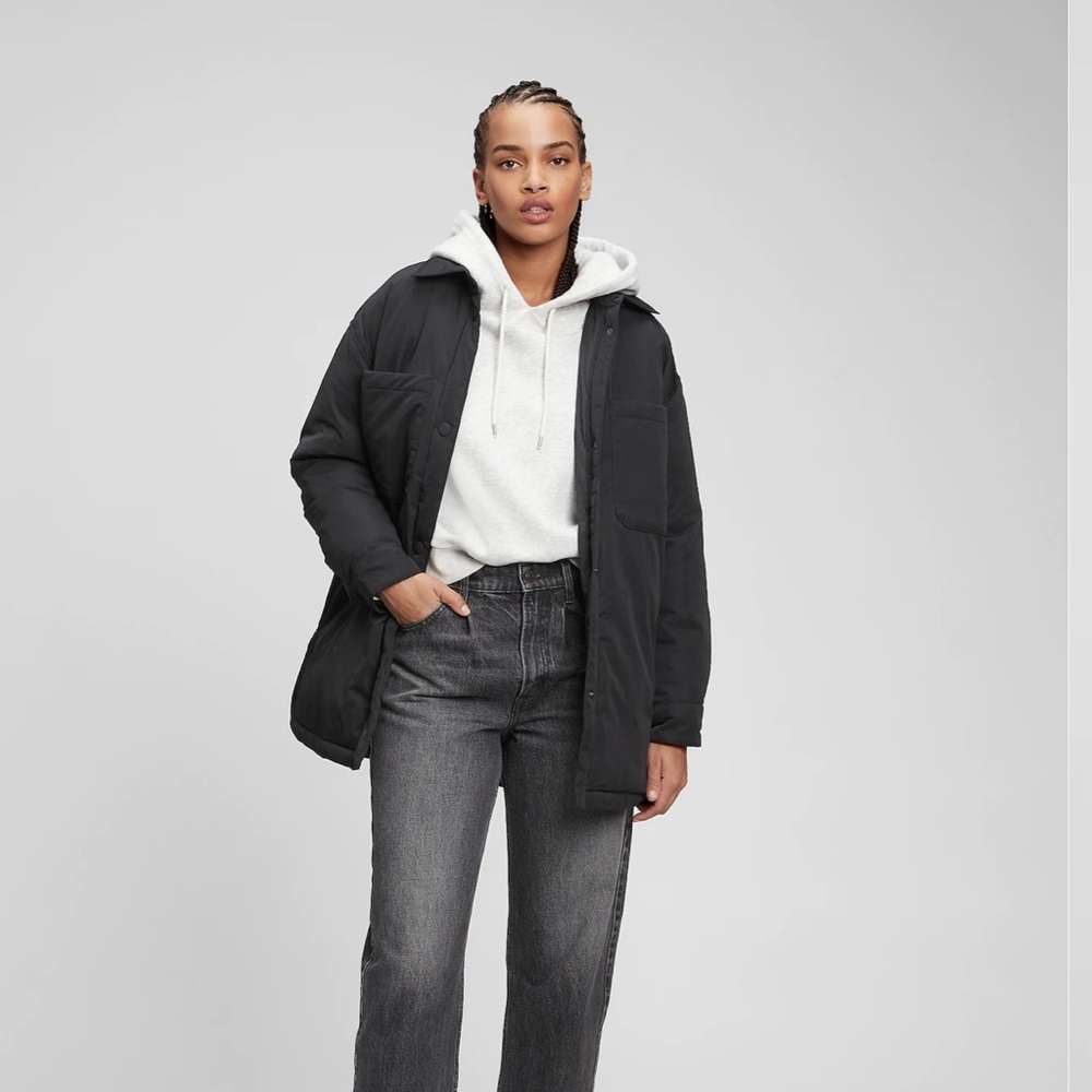 Gap Oversized Recycled Puffer Shirt Jacket Black